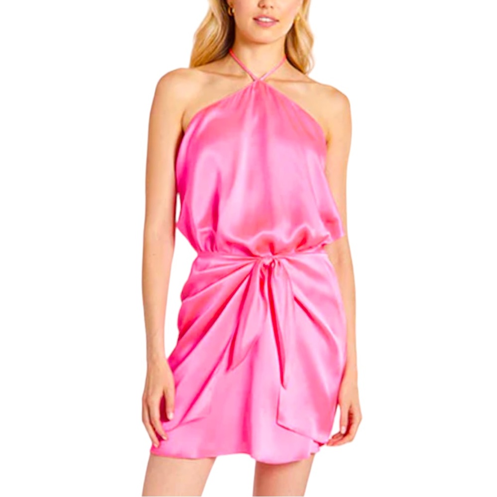 Amanda Uprichard NY x Anthropologie Marrone Halter XS, Pink Silk Tie Front